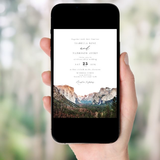 Watercolor Yosemite National Park Skyline Wedding Invitation (Front Digital)