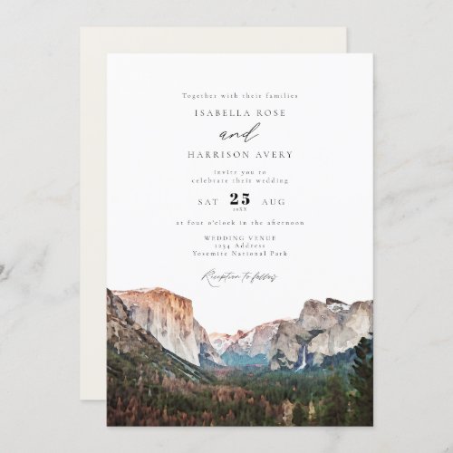 Watercolor Yosemite National Park Skyline Wedding Invitation