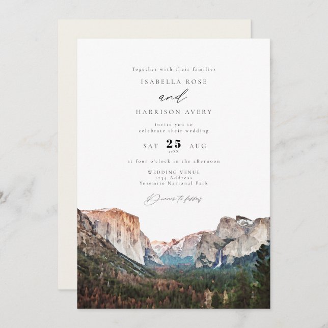 Watercolor Yosemite National Park Skyline Wedding  Invitation (Front/Back)
