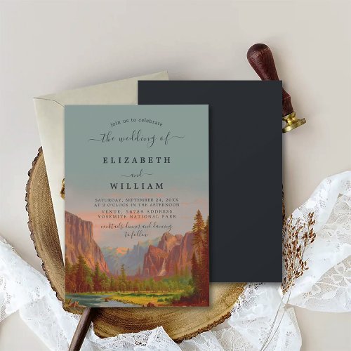 Watercolor Yosemite National Park Vintage Wedding Invitation