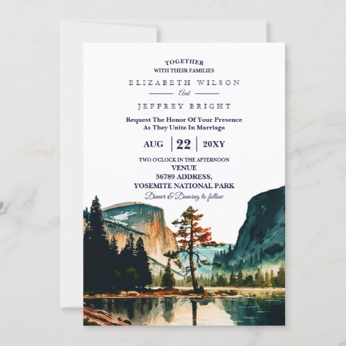  Watercolor Yosemite National Park Wedding Ca US Invitation