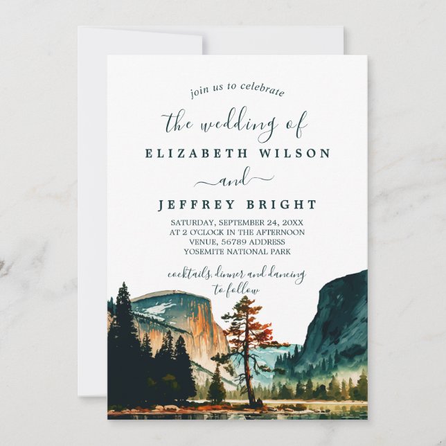  Watercolor Yosemite National Park Wedding Ca US Invitation (Front)