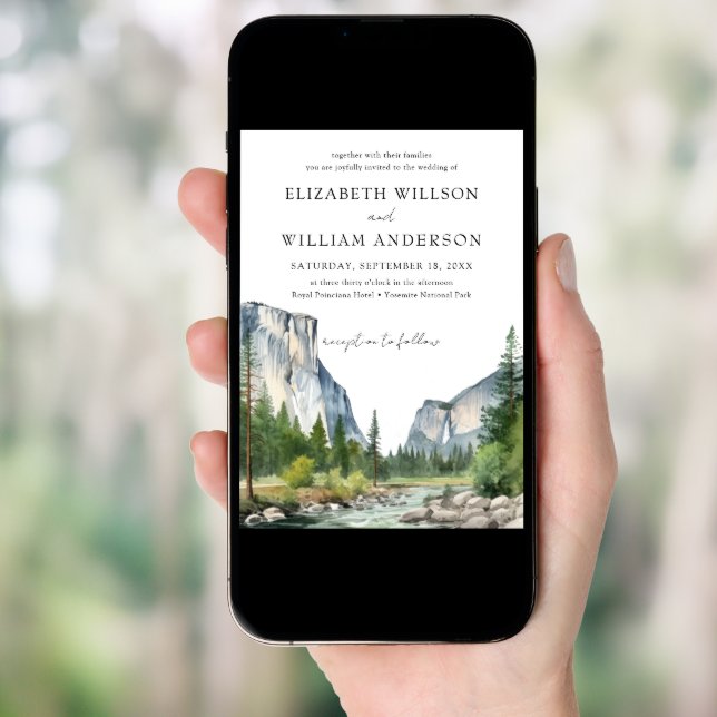 Watercolor Yosemite National Park Wedding Photo Invitation (Front Digital)