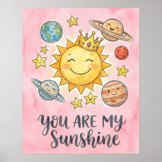 Watercolor "You Are My Sunshine" Cute Space Kids Poster
