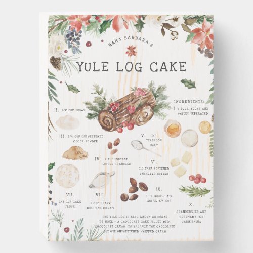 Watercolor Yule Log Cake Recipe  Holiday Wooden Box Sign