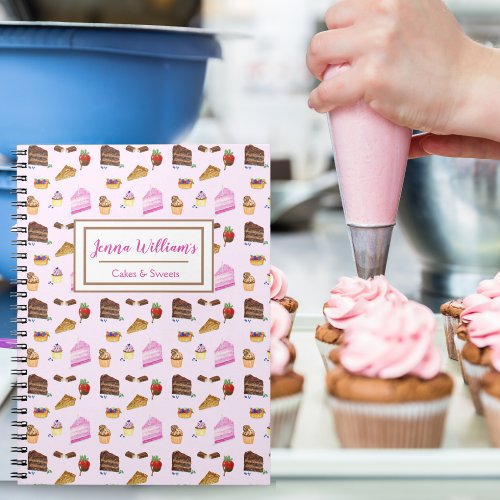 Watercolor Yummy Desserts Bakery Cupcake Designer Notebook