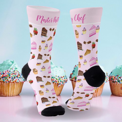 Watercolor Yummy Desserts Bakery Pastry Chef Socks