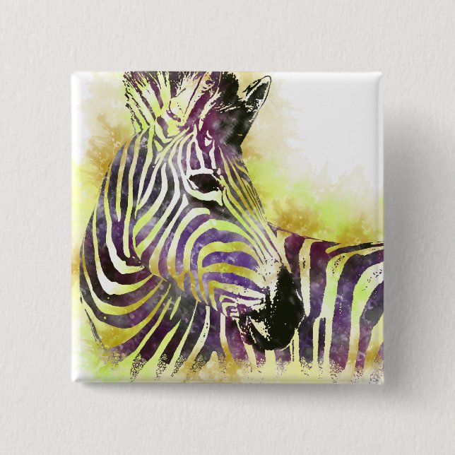 Watercolor Zeba Pinback Button (Front)
