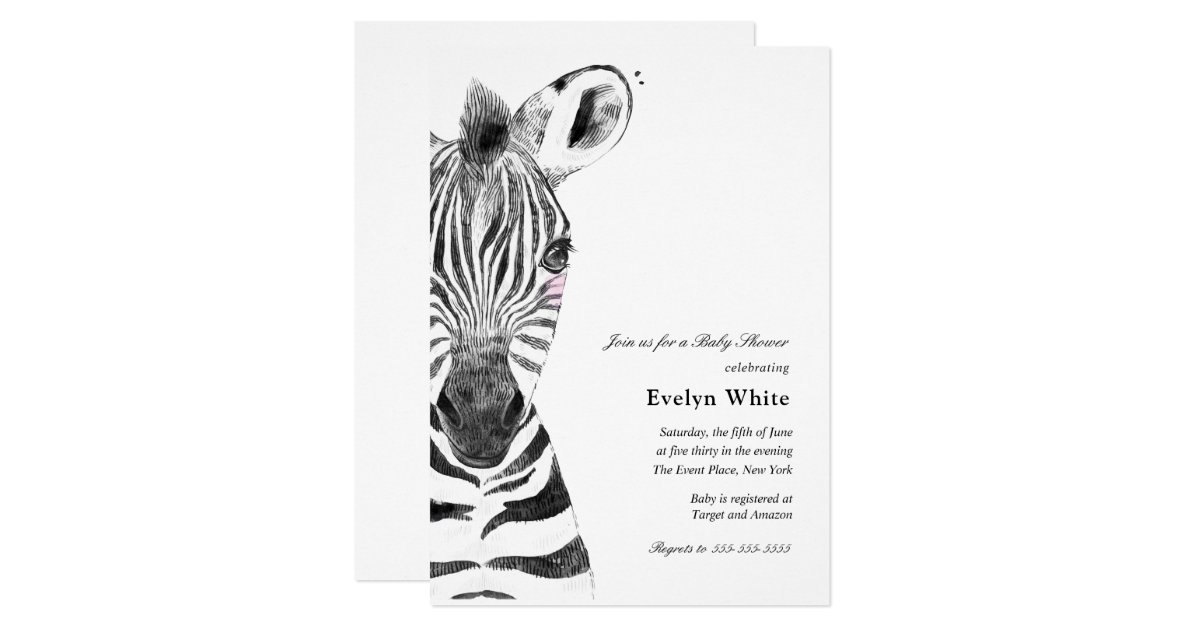 Watercolor Zebra Baby Shower Invitation Zazzle Com