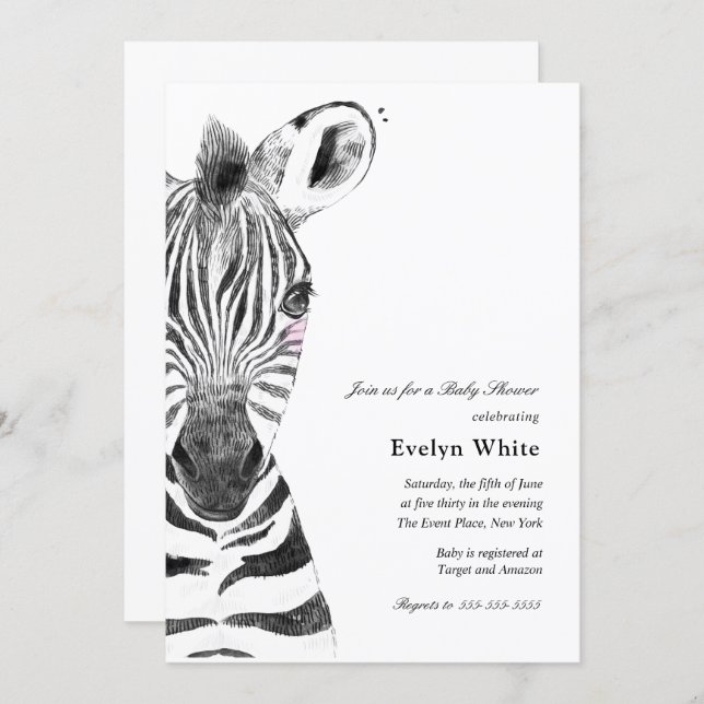 Watercolor Zebra | Baby Shower invitation (Front/Back)