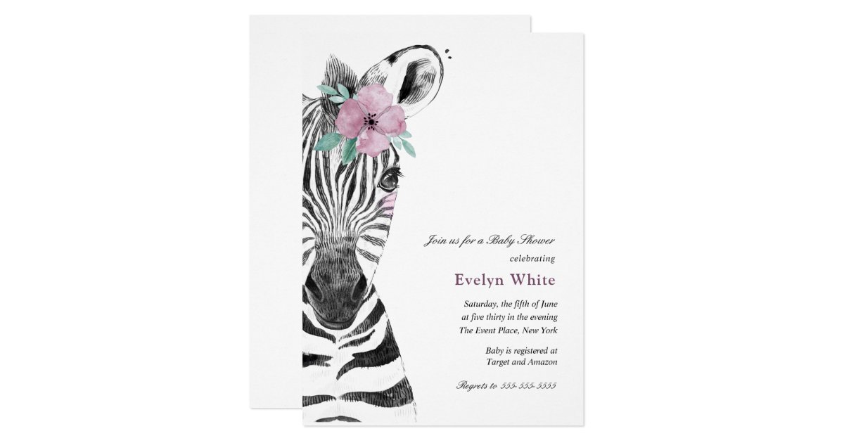 Watercolor Zebra Baby Shower Invitation Zazzle Com