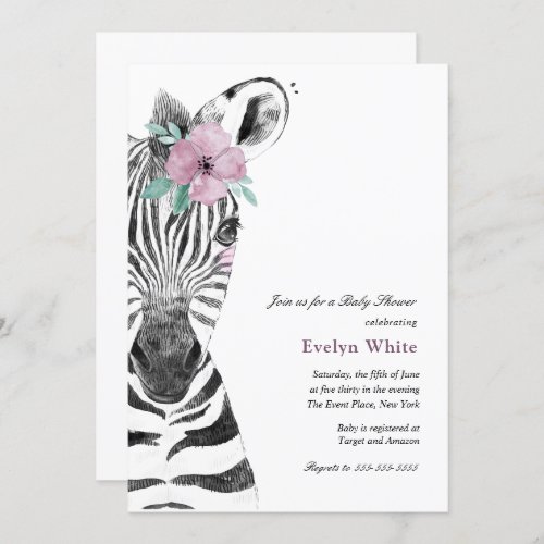 Watercolor Zebra  Baby Shower invitation