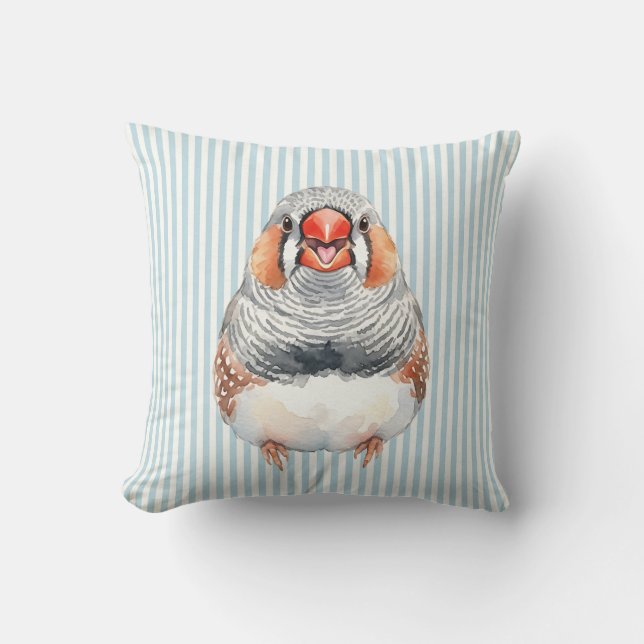 Watercolor Zebra Finch Pet Portrait Pillow (Front)