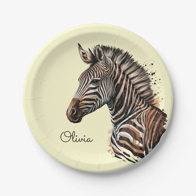 Watercolor zebra head decoration paper plates (Front)