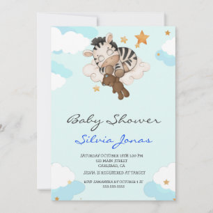 Watercolor zebra jungle animal baby shower Boy Invitation