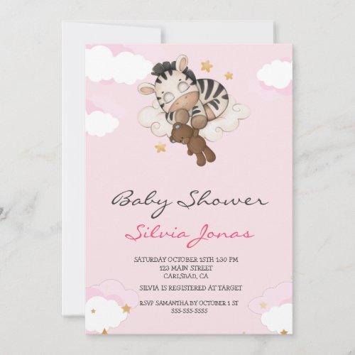 Watercolor zebra jungle animal baby shower Girl Invitation