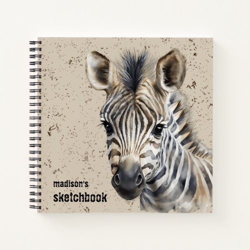 Watercolor Zebra Personalized Spiral Notebook