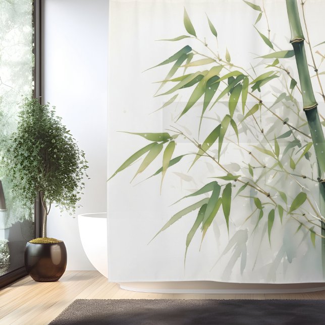 Watercolor Zen Bamboo Harmony Shower Curtain (Creator Uploaded)