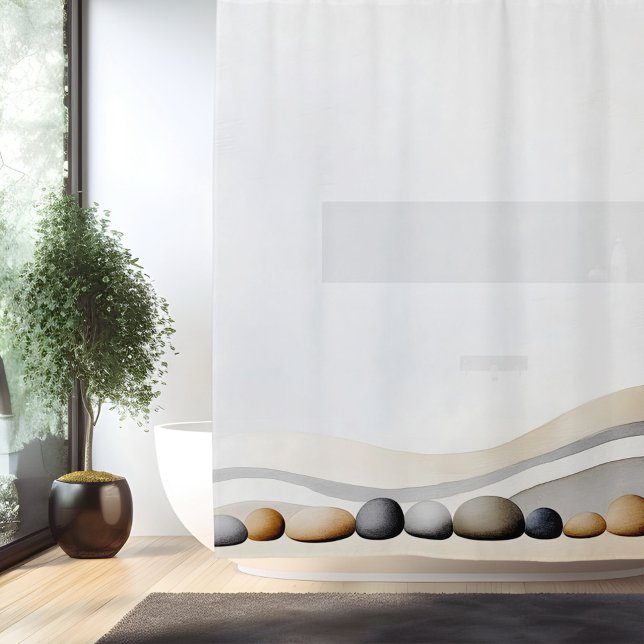 Watercolor Zen Stone Garden Japanese Style Shower Curtain (Creator Uploaded)
