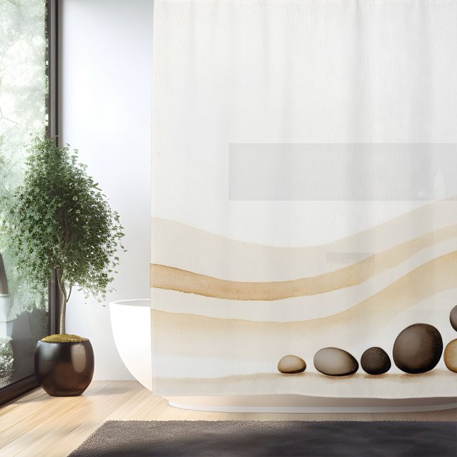 Watercolor Zen Stone Garden Japanese Style Shower Curtain (Creator Uploaded)