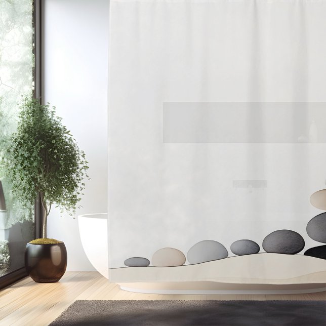 Watercolor Zen Stone Garden Japanese Style Shower Curtain (Creator Uploaded)