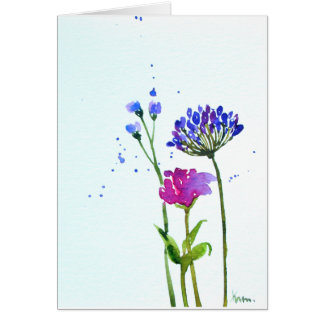 WatercolorBlue floral blank card 5"x7"