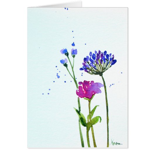 WatercolorBlue floral blank card 5"x7" (Front)