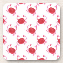 watercolorcute red crabs beach design beverage coaster