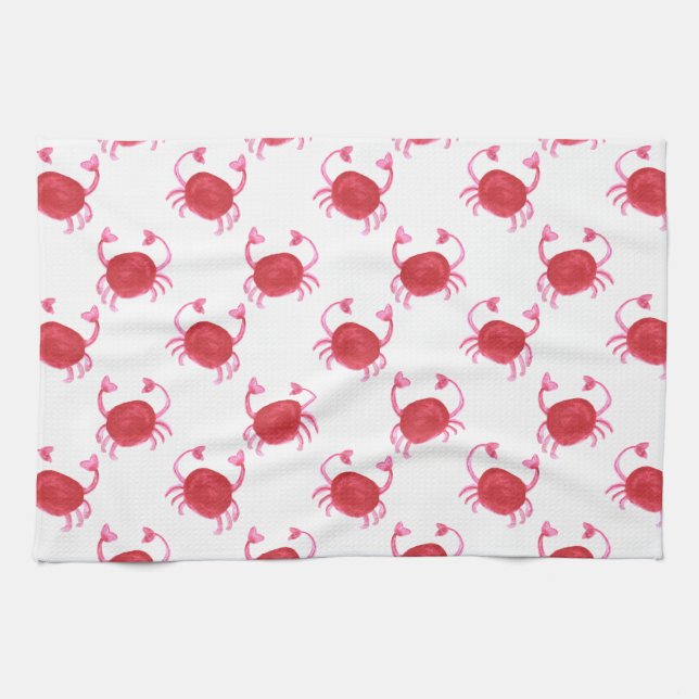 watercolorcute red crabs beach design kitchen towel (Horizontal)