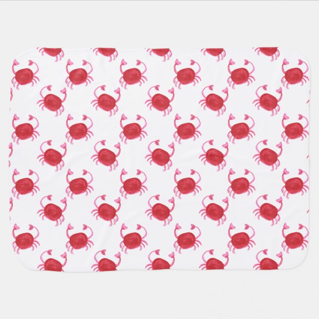 watercolorcute red crabs beach design swaddle blanket (Horizontal)