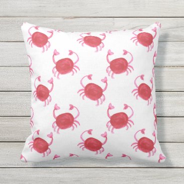 watercolorcute red crabs beach outdoor pillow