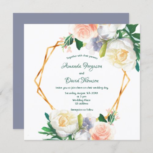Watercolored florals blush pink geometric wedding invitation