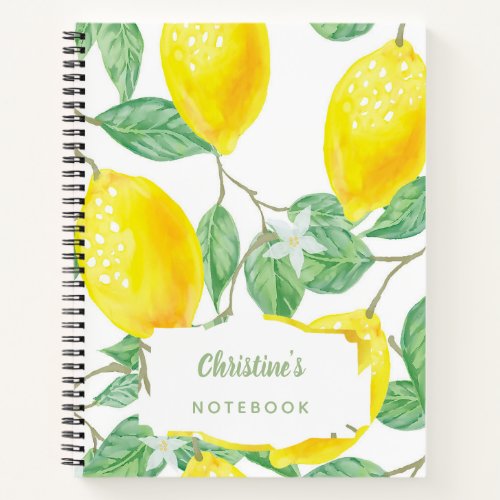 Watercolored lemons monogram name notebook
