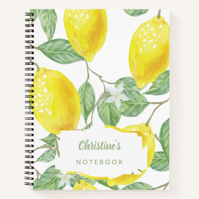 Watercolored lemons monogram name notebook (Front)