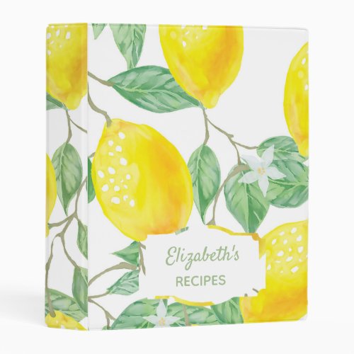 Watercolored lemons recipe cookbook binder