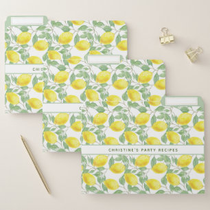 Watercolored lemons summer pattern food recipes file folder