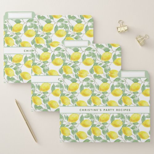 Watercolored lemons summer pattern food recipes file folder