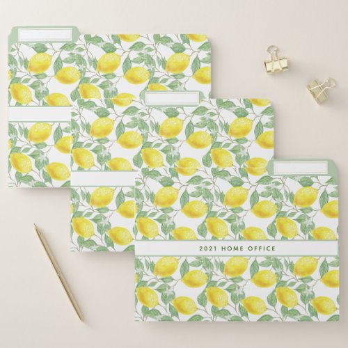 Watercolored lemons summer pattern home office file folder