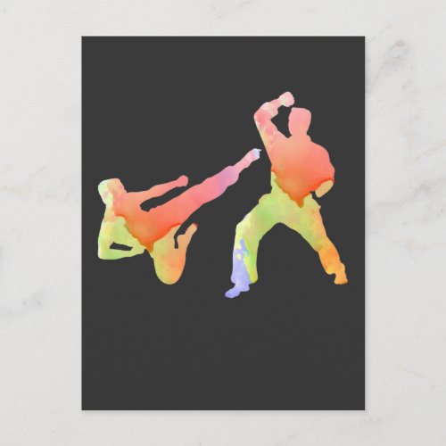 Watercolored Martial Arts Fighting Karate Artist Postcard