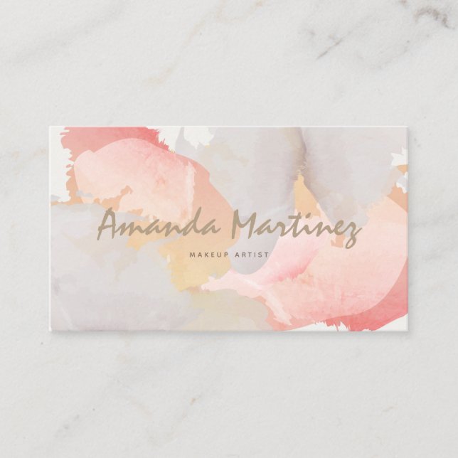 Watercolored Pink & Gray Modern Business Card (Front)