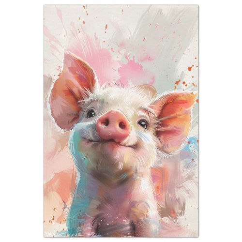 Watercolored Pinky Pig Decoupage  Tissue Paper