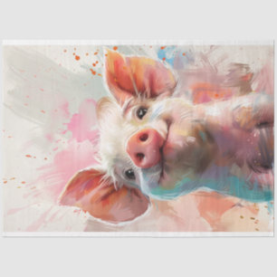 Watercolored Pinky Pig Decoupage Tissue Paper
