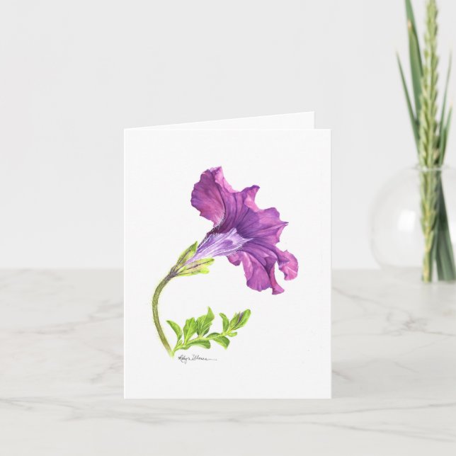 Watercolored purple petunia notecards (Front)