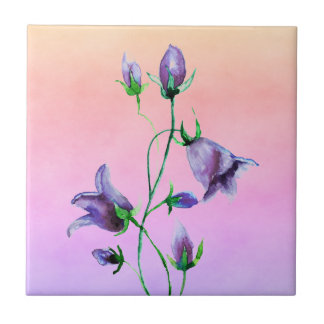 Watercolored violet bluebells on violet and peach ceramic tile