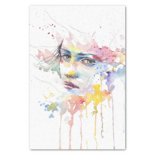 Watercolored Womans Face Decoupage Tissue Paper