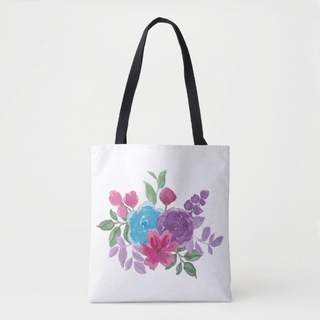 watercolorful flowers tote bag (Front)