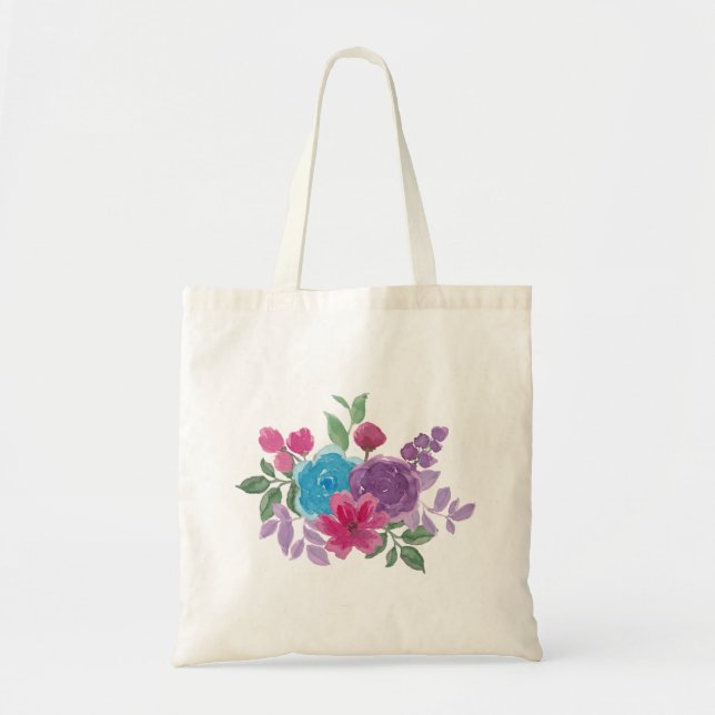 watercolorful flowers tote bag (Front)