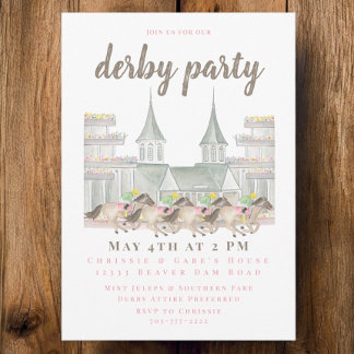 WatercolorJockeys Iconic Twin Spires Derby Party Invitation