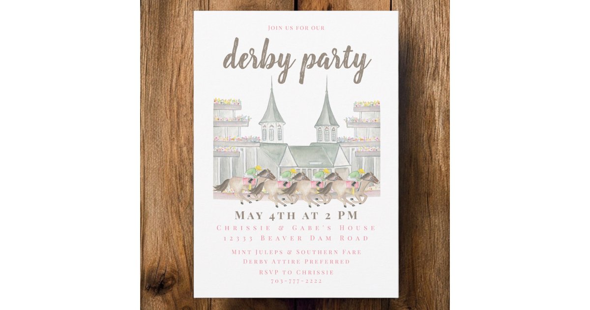 WatercolorJockeys Iconic Twin Spires Derby Party Invitation | Zazzle