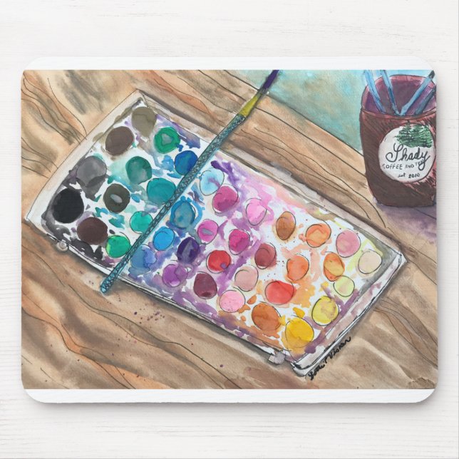 Watercolorpainting & coffee mouse pad (Front)